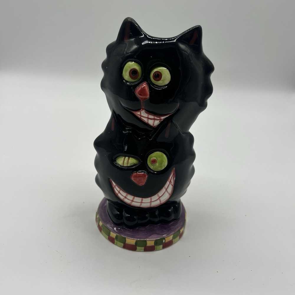 Cheshire Stacked Black Cat Candle Holder Halloween Alice In‎ Wonderland